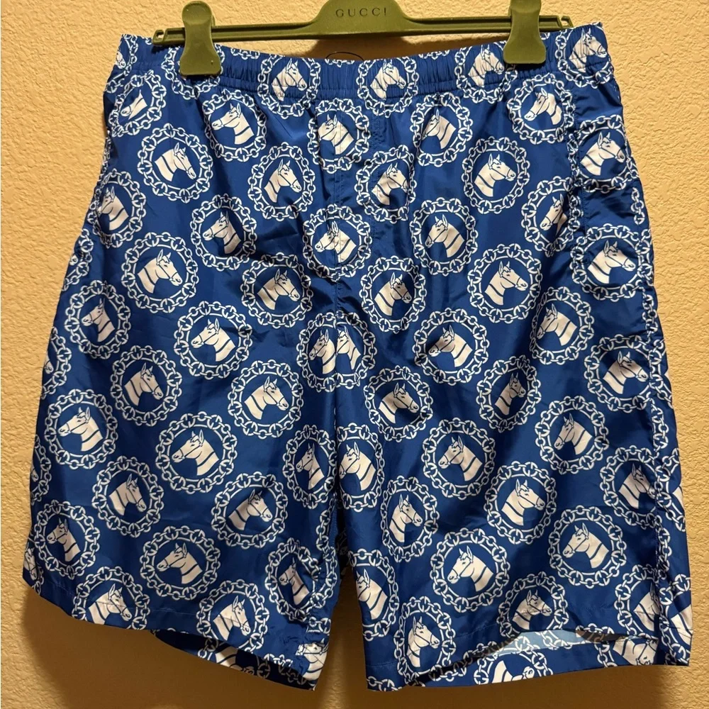 New Gucci GG Logo Equestrian Print Swim Shorts Size 54 / US XL / Waist 36 - 40